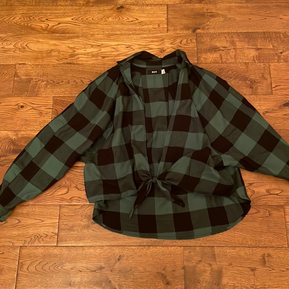 Black and green flannel blouse